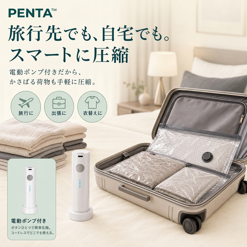 PENTA™ 旅行用真空圧縮バッグセット