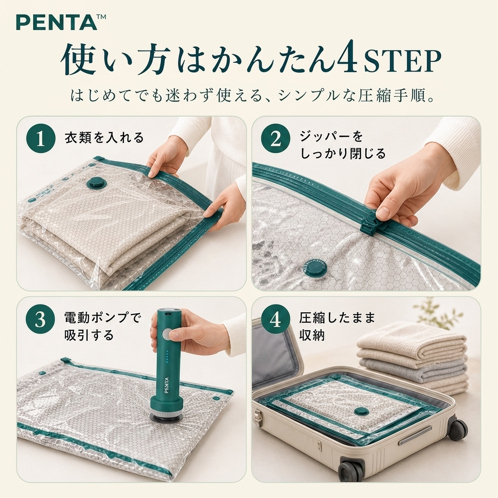 PENTA™ 旅行用真空圧縮バッグセット