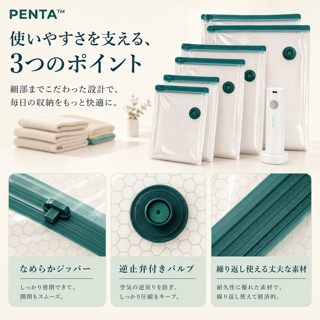 PENTA™ 旅行用真空圧縮バッグセット