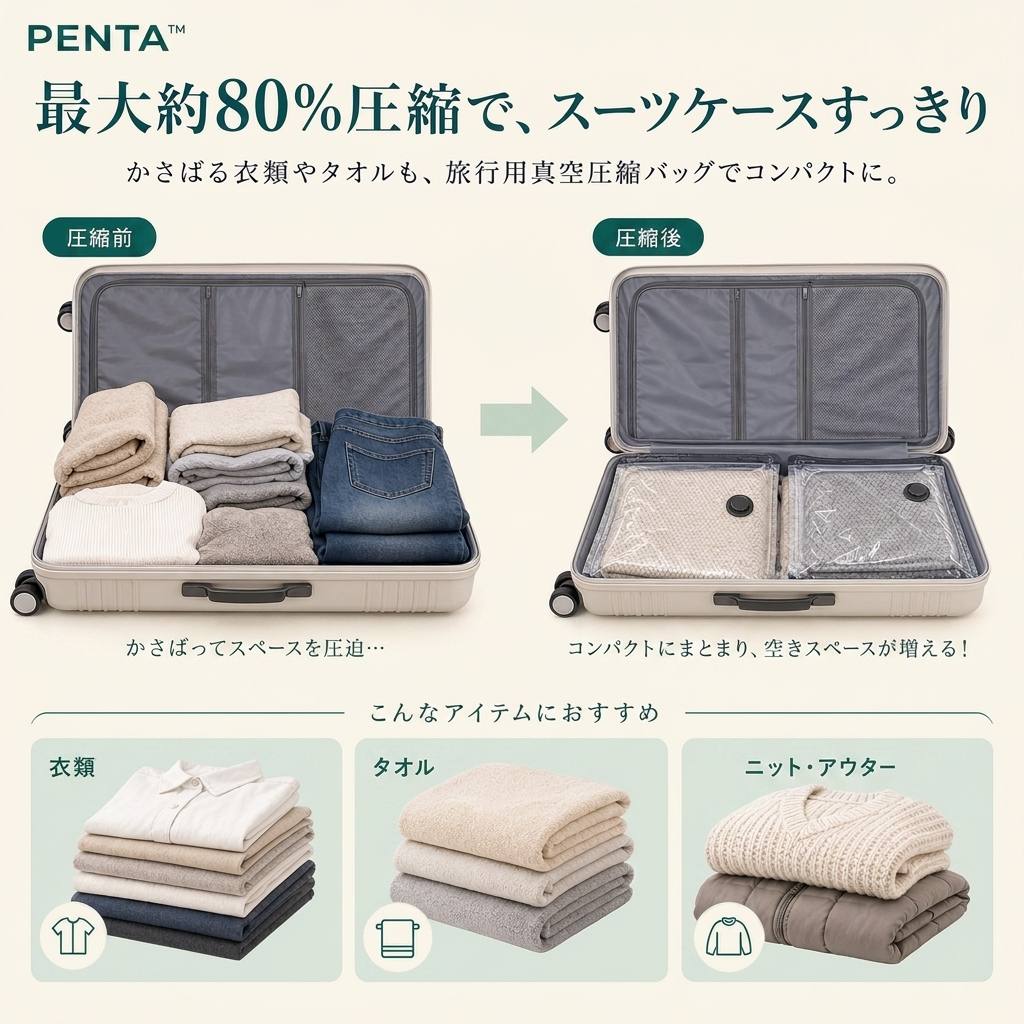 PENTA™ 旅行用真空圧縮バッグセット