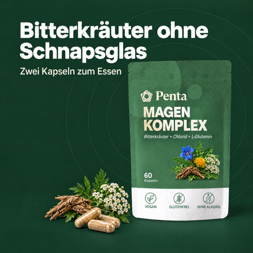 PENTA Magen-Komplex: Bitterkräuter ohne Schnapsglas, zwei Kapseln zum Essen